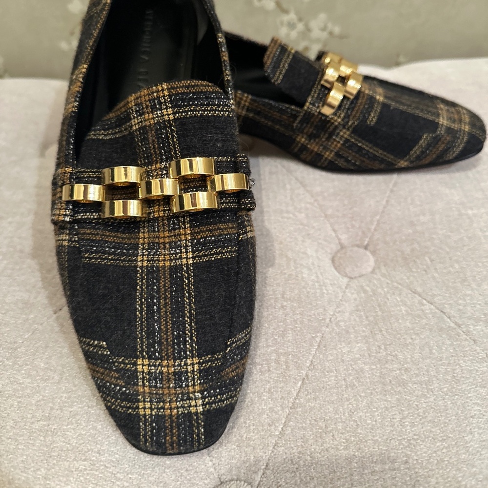 Veronica Beard Alire Plaid Loafer in Black Brown Gold Size 8.5M (NEW)